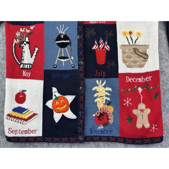 VTG Fall Cardigan Sweater Stitched Knit Months Pumpkin Ghost Grandma Teacher M - Picture 3 of 9